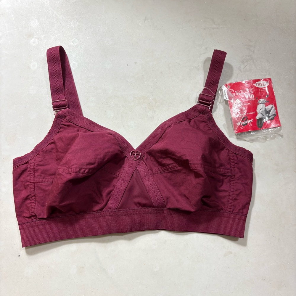 Trylo Krutika Bra Womens 34 D Burgundy Cotton Minimalist breathable Comfort